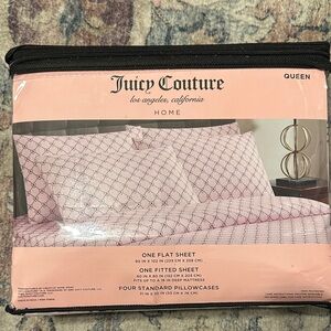 Juicy Couture Pink Geometric Queen Sheet Set